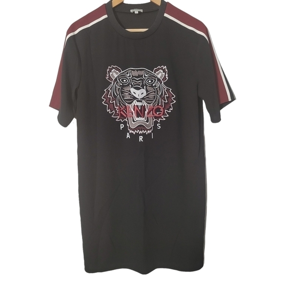 Kenzo Black Tiger Embroidered T-Shirt Dress - Picture 2 of 11